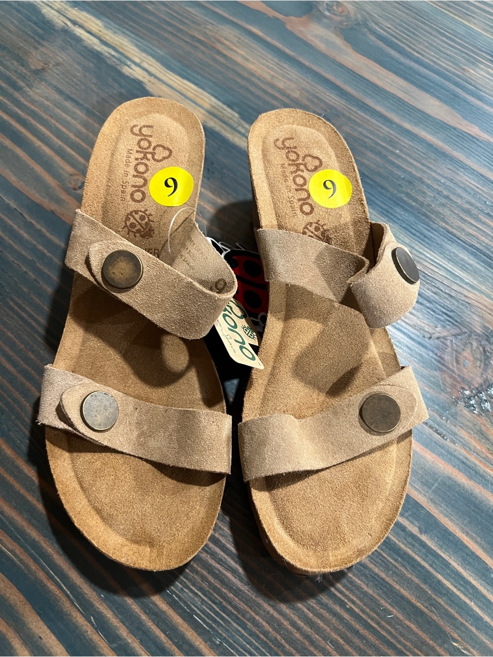 Yokono Women's Tan Suede Double-Strap Slide Sandals Size 9 NWT